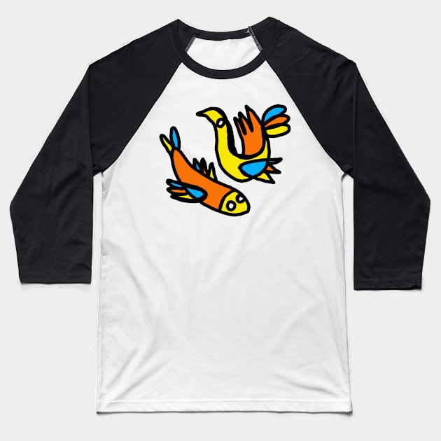 fish and bird Baseball T-Shirt by Angel Rivas